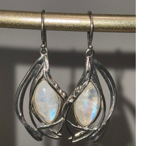 Hagit Gorali Sterling Silver Moonstone Drop Earrings, Israel Signed, Artisan - Picture 3 of 15